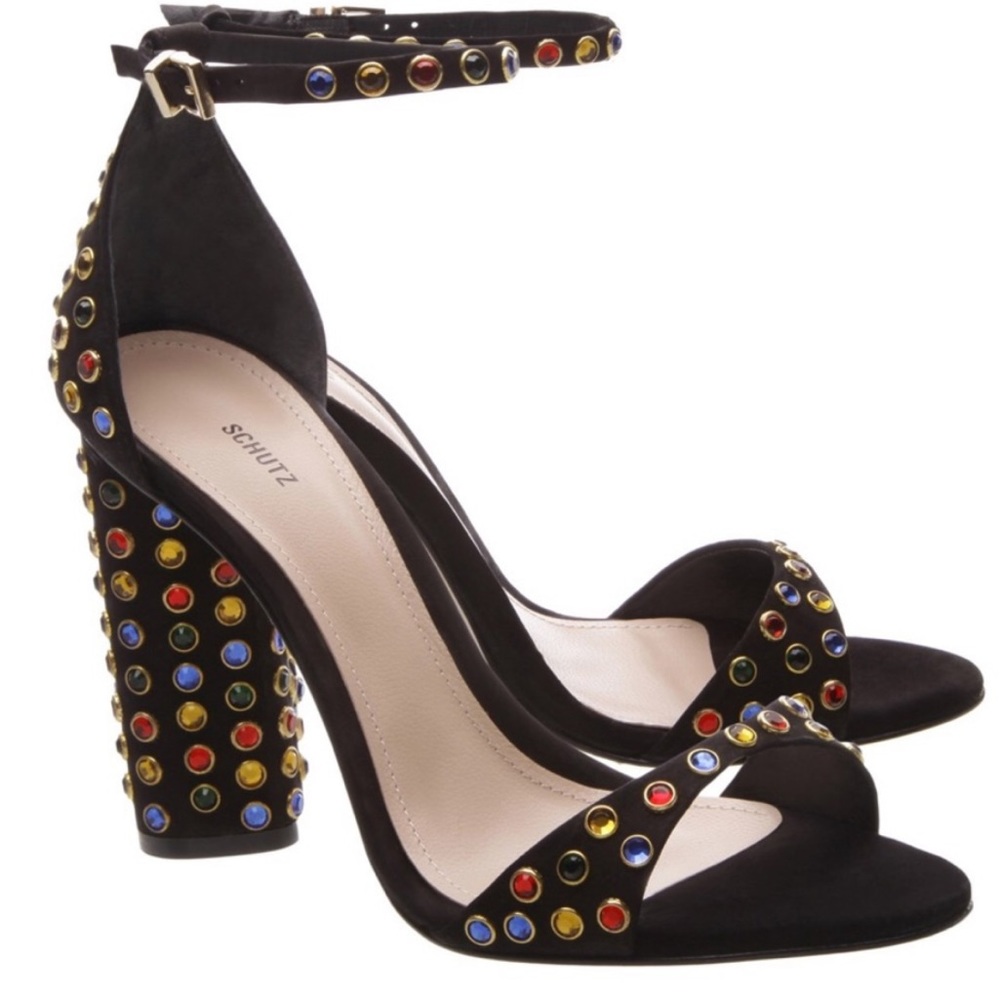 Schutz - Marcelle Embellished Suede High Block Heels - 9.5 BRAND NEW NO BOX.